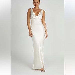 Meshki ANGELIQUE Satin Cowl Back Maxi Dress Ivory